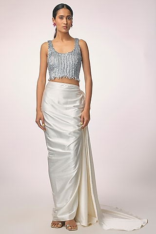 White Satin Skirt by 431-88 By Shweta Kapur