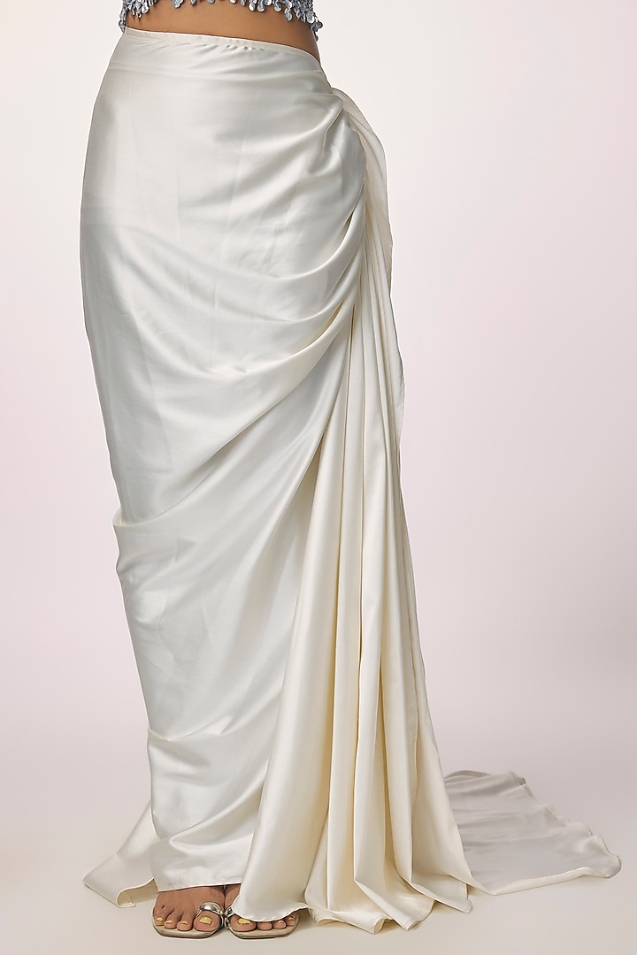 White Satin Skirt by 431-88 By Shweta Kapur at Pernia's Pop Up Shop