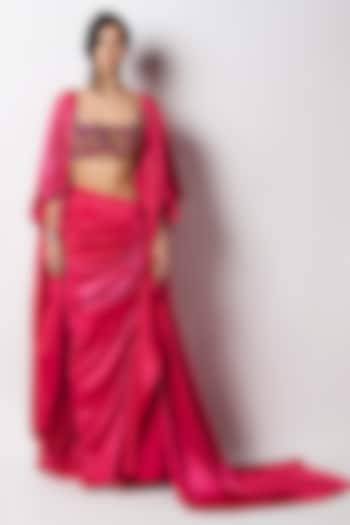 Fuchsia Satin Trail Skirt by 431-88 By Shweta Kapur at Pernia's Pop Up Shop