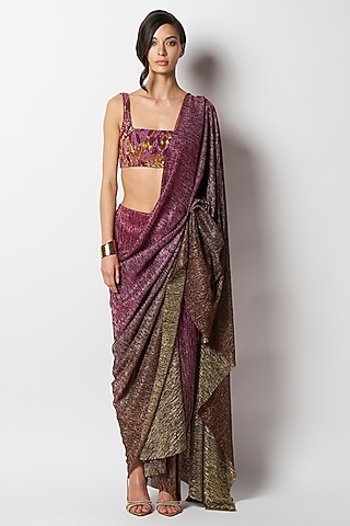 Sunset Orange Ombre Net Pre-Draped Saree by 431-88 By Shweta Kapur