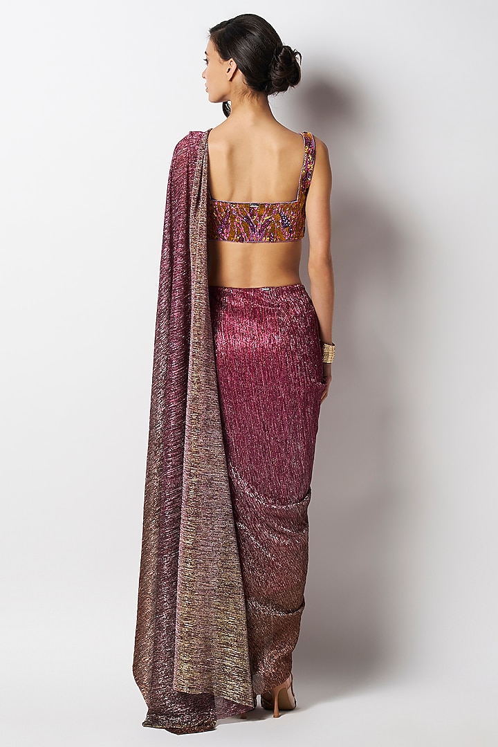Sunset Orange Ombre Net Pre-Draped Wedding Saree by 431-88 By Shweta Kapur at Pernia's Pop Up Shop