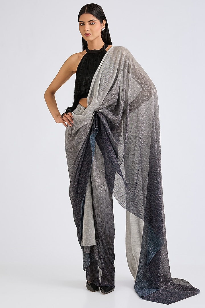 Ombre Blue Plisse Pre-draped Wedding Saree by 431-88 By Shweta Kapur at Pernia's Pop Up Shop