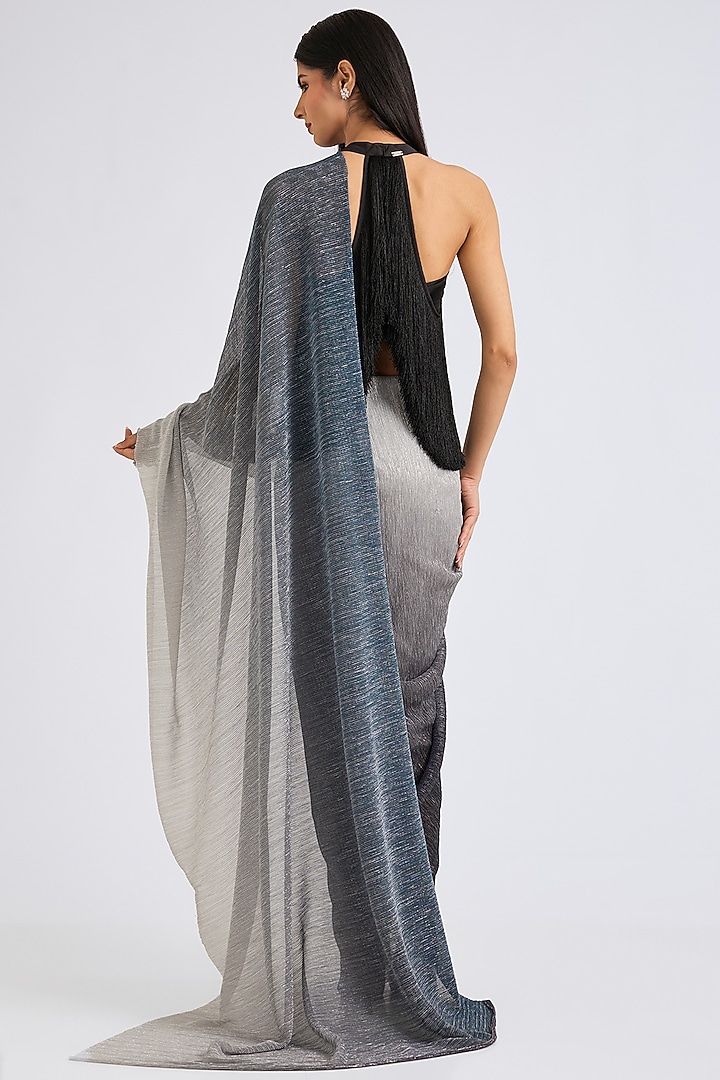 Ombre Blue Plisse Pre-draped Wedding Saree by 431-88 By Shweta Kapur at Pernia's Pop Up Shop
