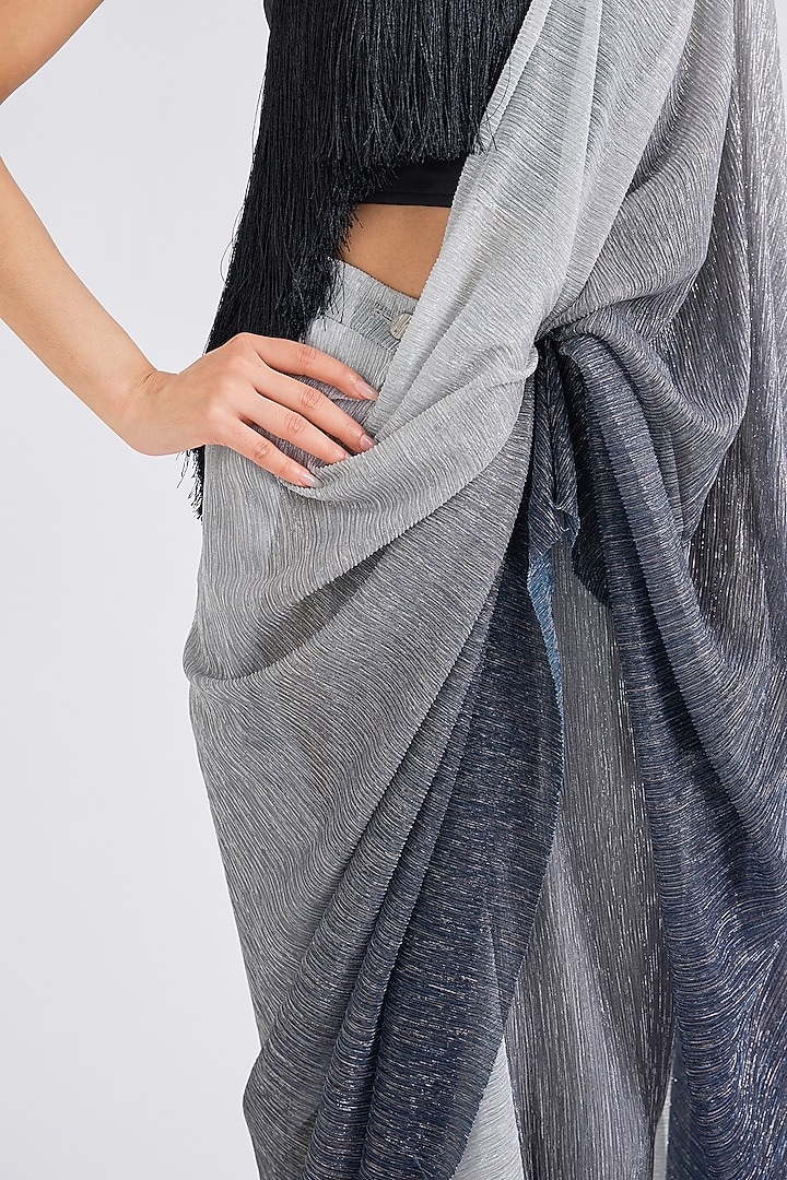 Ombre Blue Plisse Pre-draped Wedding Saree by 431-88 By Shweta Kapur at Pernia's Pop Up Shop