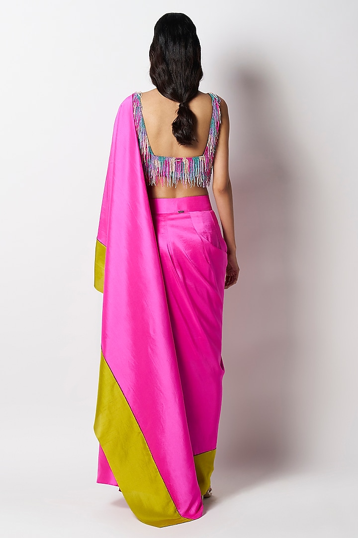 Fuchsia & Kelly Green Silk Pre-Draped Wedding Saree by 431-88 By Shweta Kapur at Pernia's Pop Up Shop