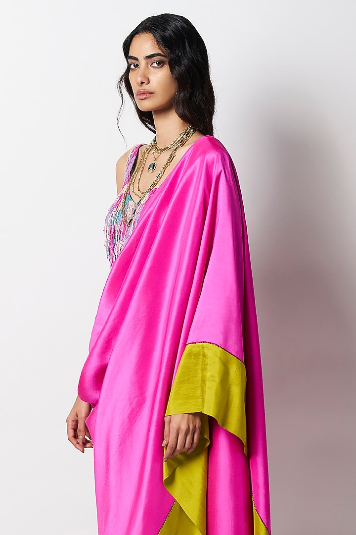 Fuchsia & Kelly Green Silk Pre-Draped Wedding Saree by 431-88 By Shweta Kapur at Pernia's Pop Up Shop