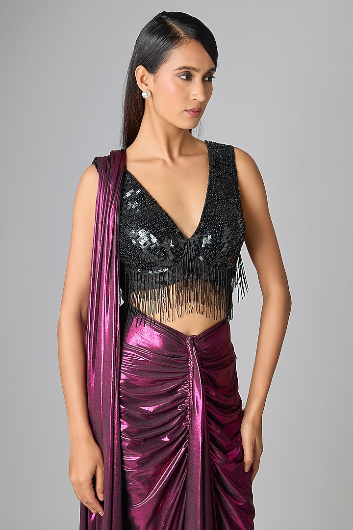 Purple Liquid Jersey Wedding Saree by 431-88 By Shweta Kapur at Pernia's Pop Up Shop