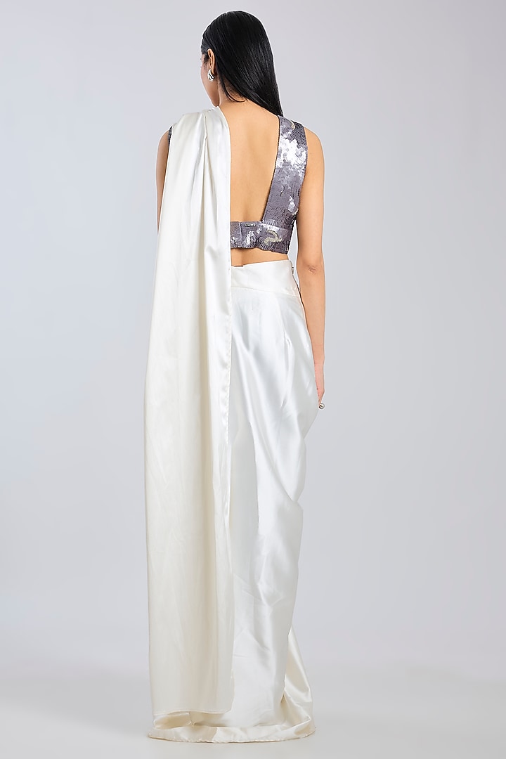 White Satin Draped Party Wear Saree by 431-88 By Shweta Kapur at Pernia's Pop Up Shop