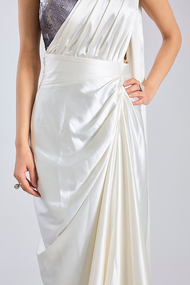 White Satin Draped Party Wear Saree by 431-88 By Shweta Kapur at Pernia's Pop Up Shop