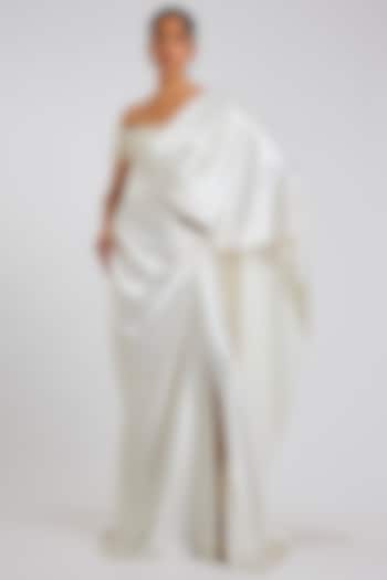 White Satin Party Wear Saree by 431-88 By Shweta Kapur at Pernia's Pop Up Shop