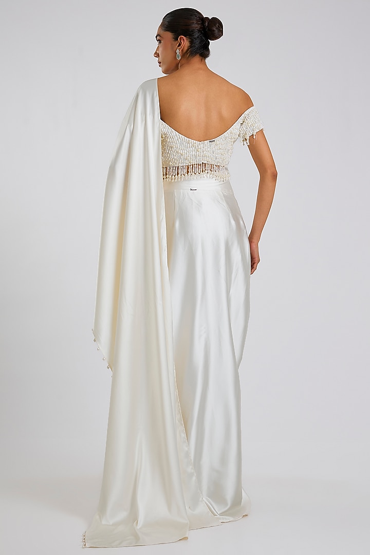 White Satin Party Wear Saree by 431-88 By Shweta Kapur at Pernia's Pop Up Shop