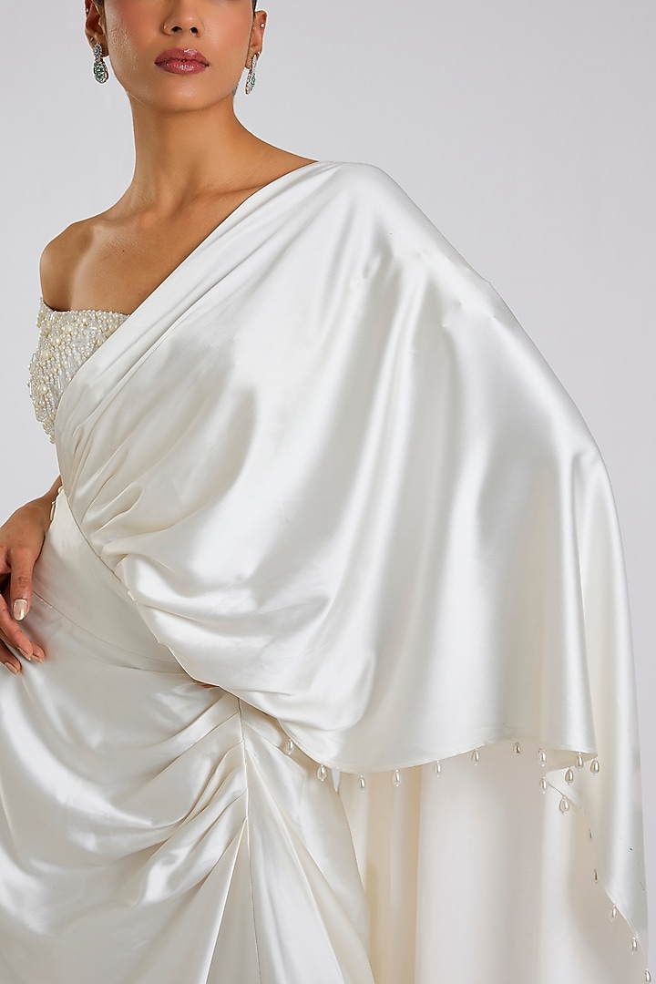 White Satin Party Wear Saree by 431-88 By Shweta Kapur at Pernia's Pop Up Shop