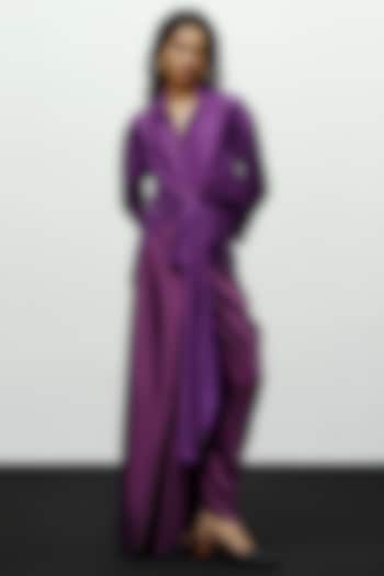 Purple Silk Printed Draped Shirt by 431-88 By Shweta Kapur at Pernia's Pop Up Shop