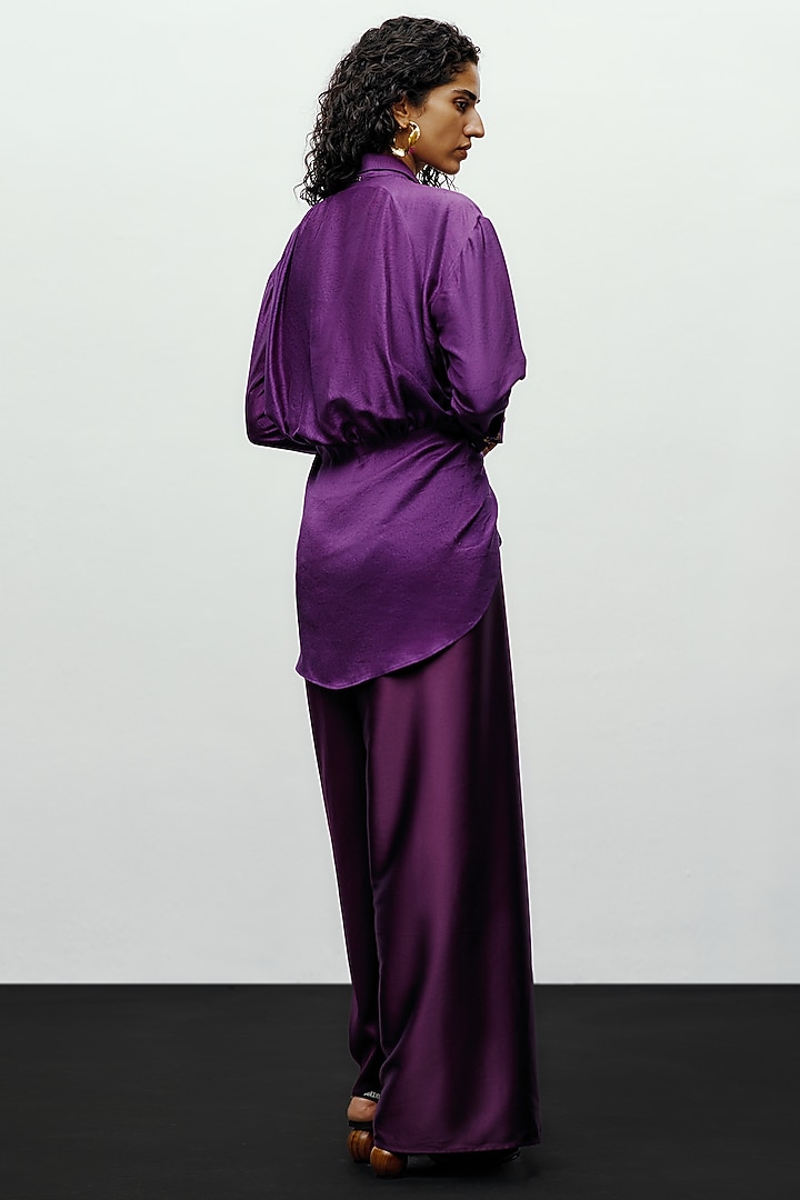 Purple Silk Printed Draped Shirt by 431-88 By Shweta Kapur at Pernia's Pop Up Shop