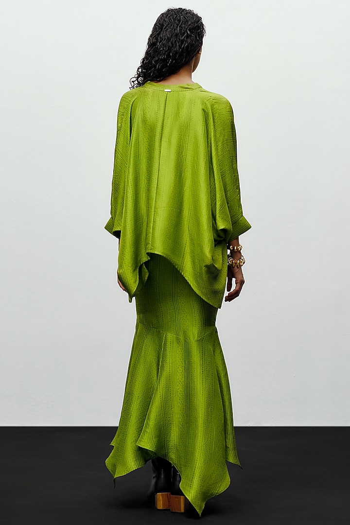 Lime Green Silk Heather Printed Shirt by 431-88 By Shweta Kapur at Pernia's Pop Up Shop