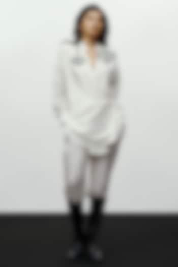 White Fluid Silk Hand Embroidered Shirt by 431-88 By Shweta Kapur at Pernia's Pop Up Shop