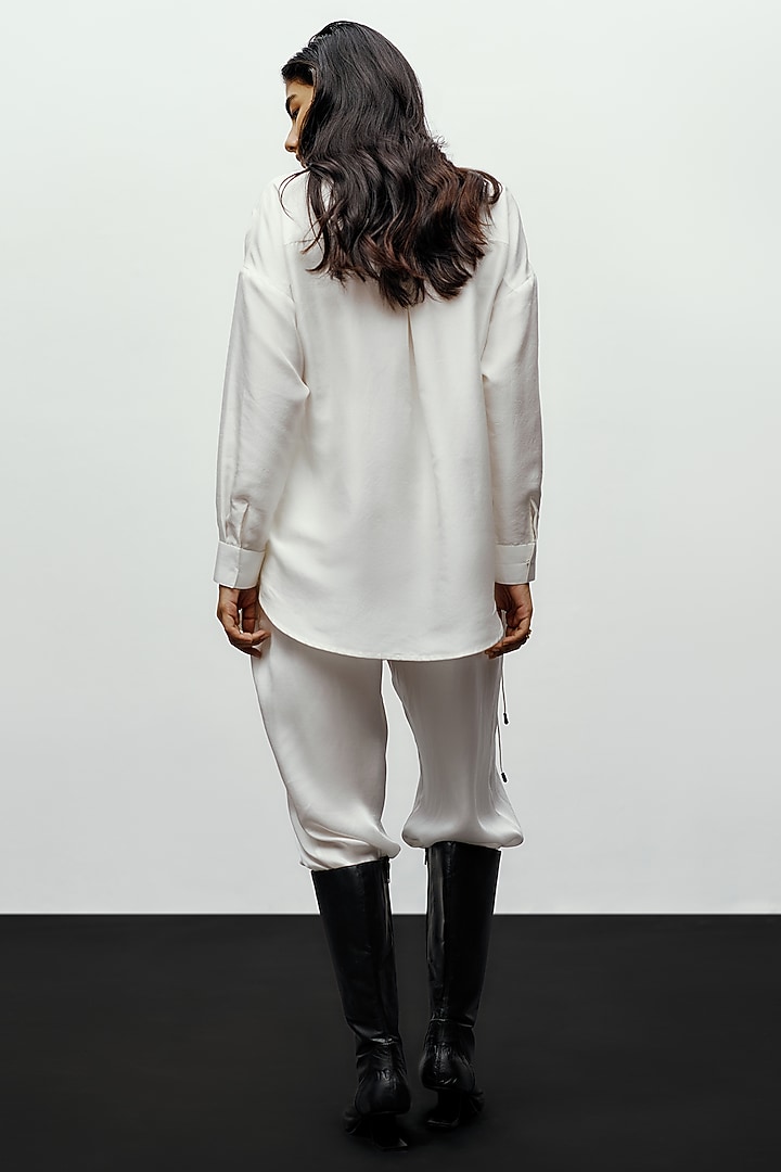 White Fluid Silk Hand Embroidered Shirt by 431-88 By Shweta Kapur at Pernia's Pop Up Shop