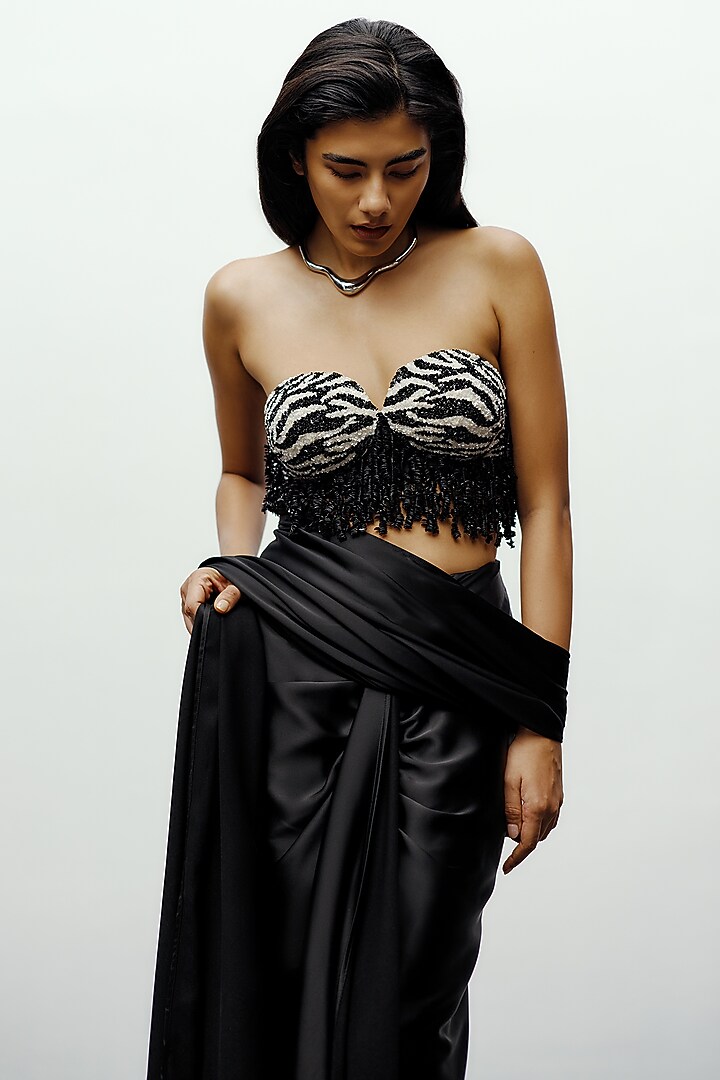 Black & White Silk Hand Embellished Corset Top by 431-88 By Shweta Kapur at Pernia's Pop Up Shop