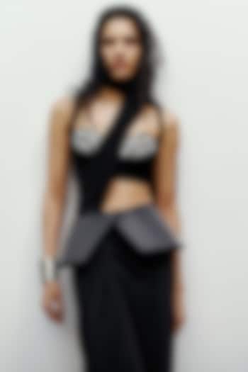 Black & White Silk Hand Embroidered Blouse by 431-88 By Shweta Kapur at Pernia's Pop Up Shop