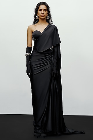 Black Crepe Embroidered Strapless Corset by 431-88 By Shweta Kapur