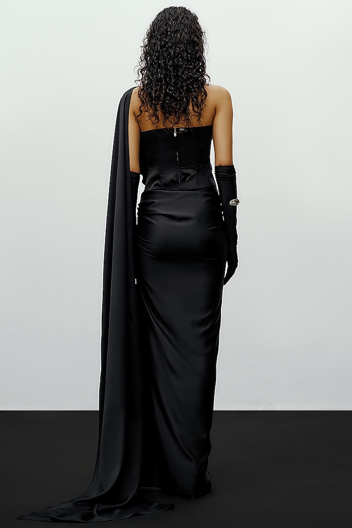 Black Crepe Embroidered Strapless Corset by 431-88 By Shweta Kapur at Pernia's Pop Up Shop
