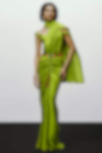 Lime Green Silk Blend Off-Shoulder Blouse by 431-88 By Shweta Kapur at Pernia's Pop Up Shop