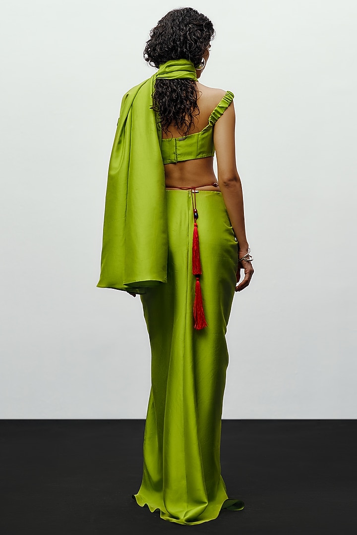Lime Green Silk Blend Off-Shoulder Blouse by 431-88 By Shweta Kapur at Pernia's Pop Up Shop