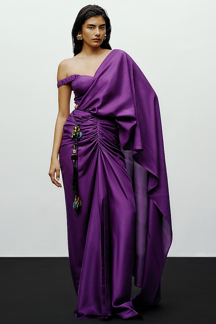 Purple Silk Off-Shoulder Blouse by 431-88 By Shweta Kapur at Pernia's Pop Up Shop