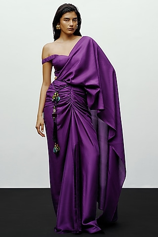 Purple Silk Off-Shoulder Blouse by 431-88 By Shweta Kapur