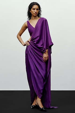 Purple Silk Printed Blouse by 431-88 By Shweta Kapur