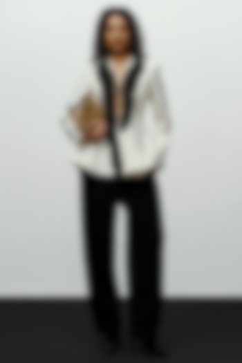 White Suiting Hand Embroidered Peplum Jacket by 431-88 By Shweta Kapur at Pernia's Pop Up Shop