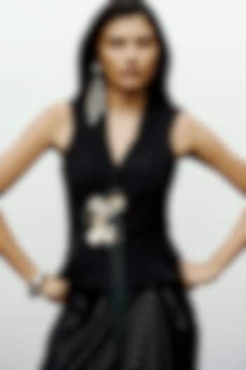 Black Suiting Floral Applique Embellished Jacket by 431-88 By Shweta Kapur at Pernia's Pop Up Shop