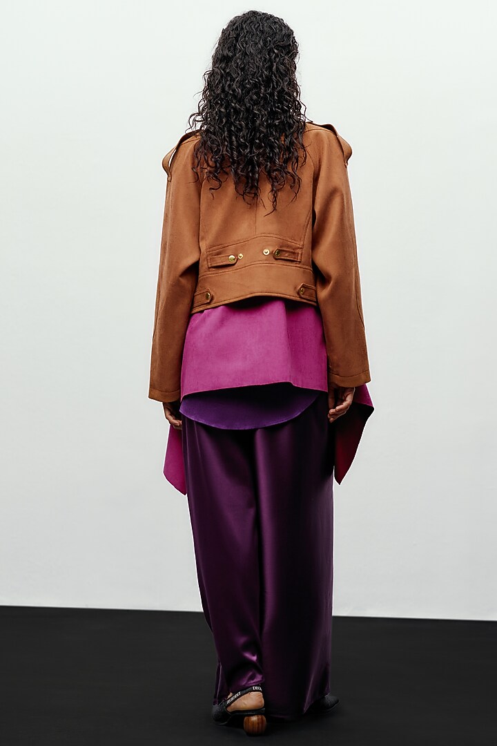 Brown Soft Faux Suede Jacket by 431-88 By Shweta Kapur at Pernia's Pop Up Shop