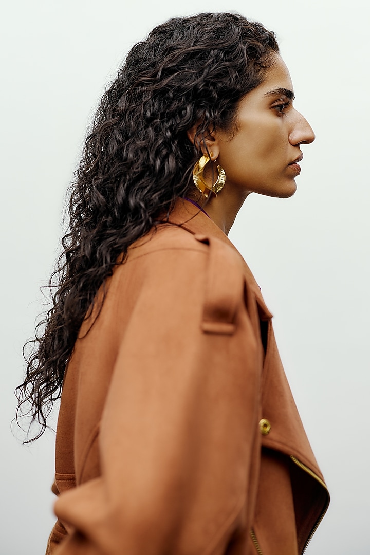 Brown Soft Faux Suede Jacket by 431-88 By Shweta Kapur at Pernia's Pop Up Shop