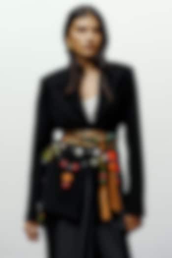 Black Crepe Single Breasted Blazer With Belts by 431-88 By Shweta Kapur at Pernia's Pop Up Shop