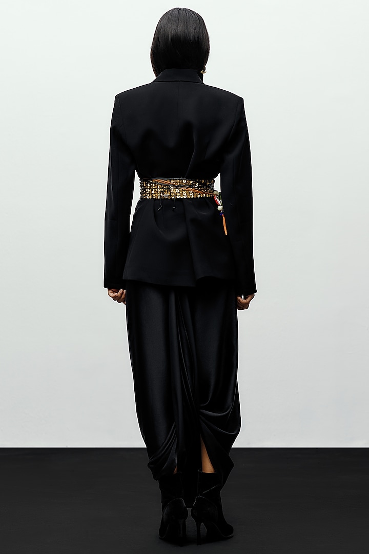 Black Crepe Single Breasted Blazer With Belts by 431-88 By Shweta Kapur at Pernia's Pop Up Shop