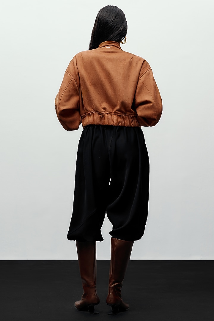 Brown Soft Faux Suede Bomber Jacket by 431-88 By Shweta Kapur at Pernia's Pop Up Shop