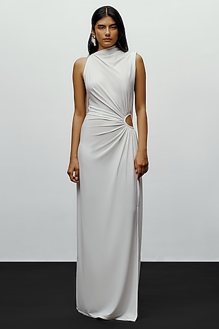 White Jersey Fabric Dress by 431-88 By Shweta Kapur