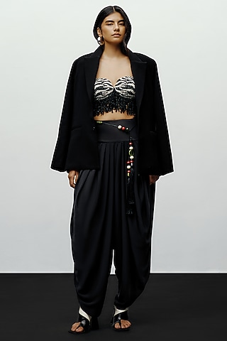 Black Fluid Georgette Pants by 431-88 By Shweta Kapur
