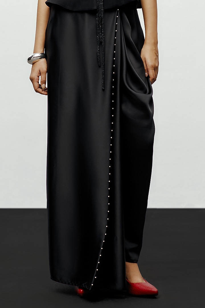 Black Satin Bead Embellished Dhoti Pants by 431-88 By Shweta Kapur at Pernia's Pop Up Shop