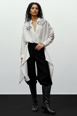 Black Silk & Suiting High-Waisted Pants by 431-88 By Shweta Kapur