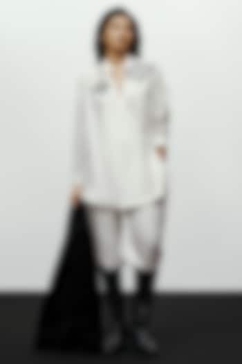 White Silk Blend & Satin High-Waisted Pants by 431-88 By Shweta Kapur at Pernia's Pop Up Shop