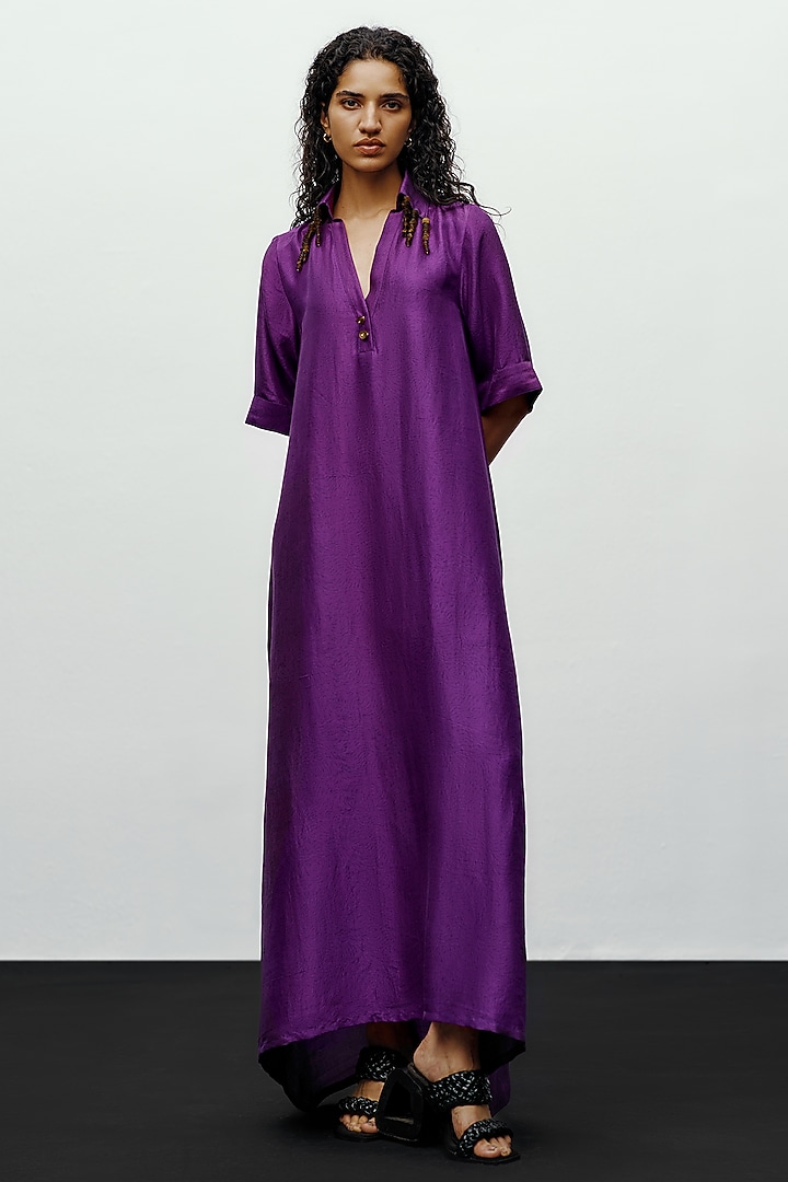 Deep Purple Silk Embroidered Kurta Set by 431-88 By Shweta Kapur at Pernia's Pop Up Shop