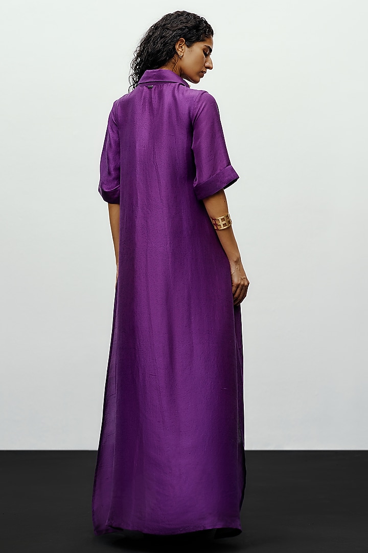 Deep Purple Silk Embroidered Kurta Set by 431-88 By Shweta Kapur at Pernia's Pop Up Shop