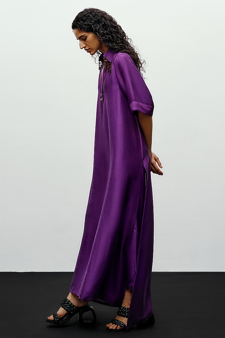 Deep Purple Silk Embroidered Kurta Set by 431-88 By Shweta Kapur at Pernia's Pop Up Shop