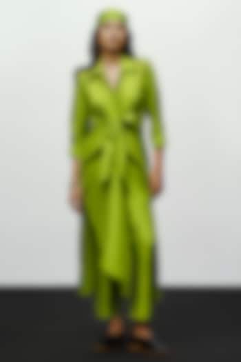 Lime Green Silk Printed Kurta Set by 431-88 By Shweta Kapur at Pernia's Pop Up Shop