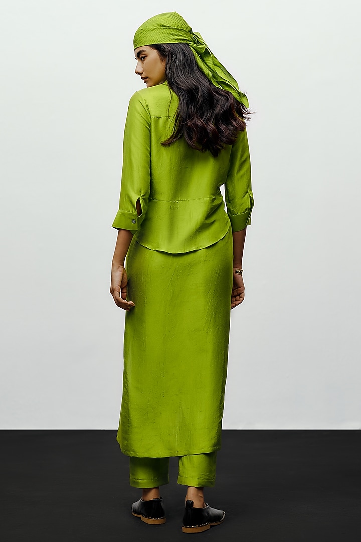 Lime Green Silk Printed Kurta Set by 431-88 By Shweta Kapur at Pernia's Pop Up Shop