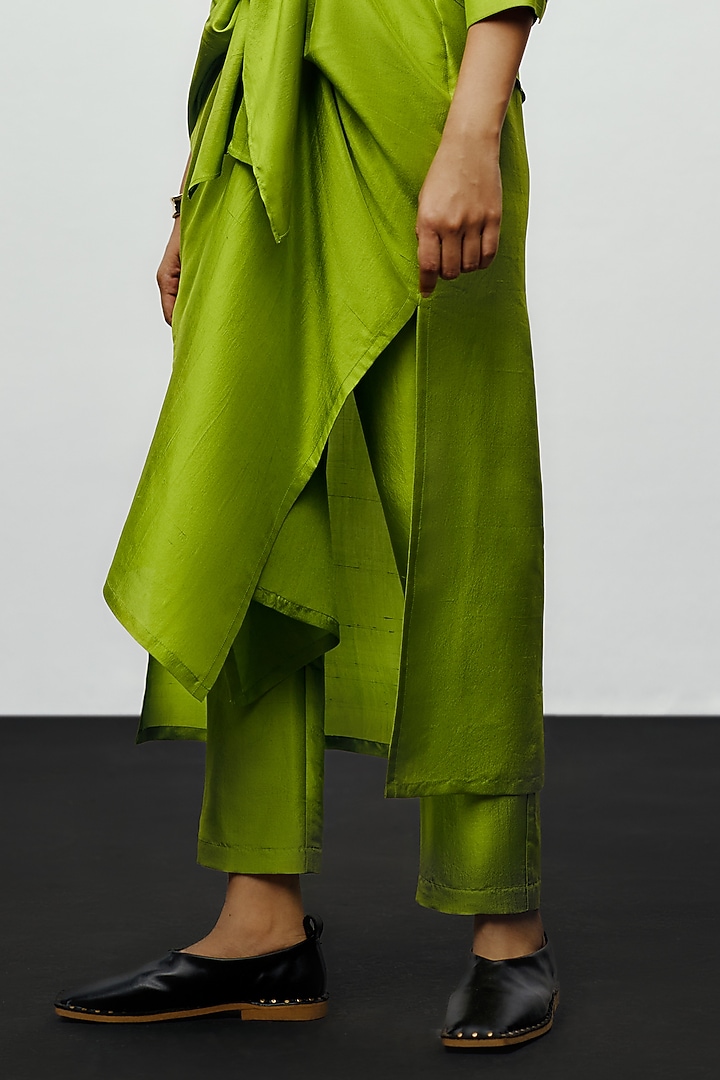 Lime Green Silk Printed Kurta Set by 431-88 By Shweta Kapur at Pernia's Pop Up Shop