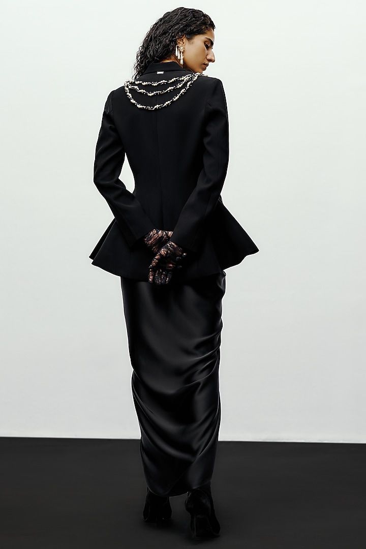 Black Satin Draped Skirt by 431-88 By Shweta Kapur at Pernia's Pop Up Shop