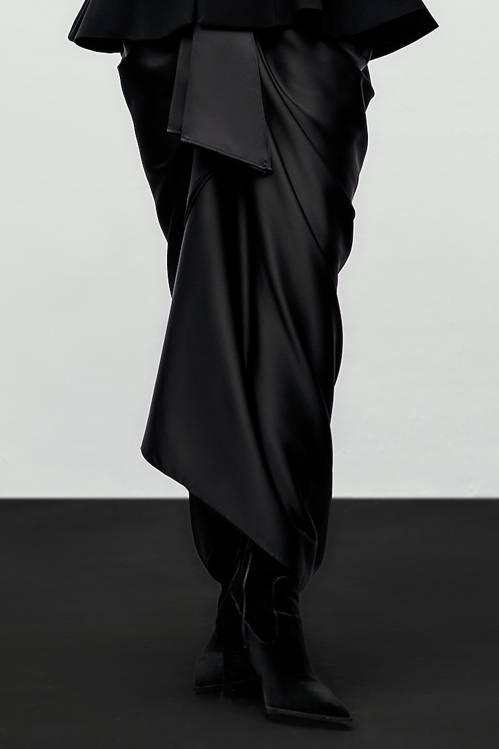 Black Satin Draped Skirt by 431-88 By Shweta Kapur at Pernia's Pop Up Shop
